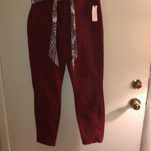 Anthropologie Rust ankle pants  with silk belt, never worn